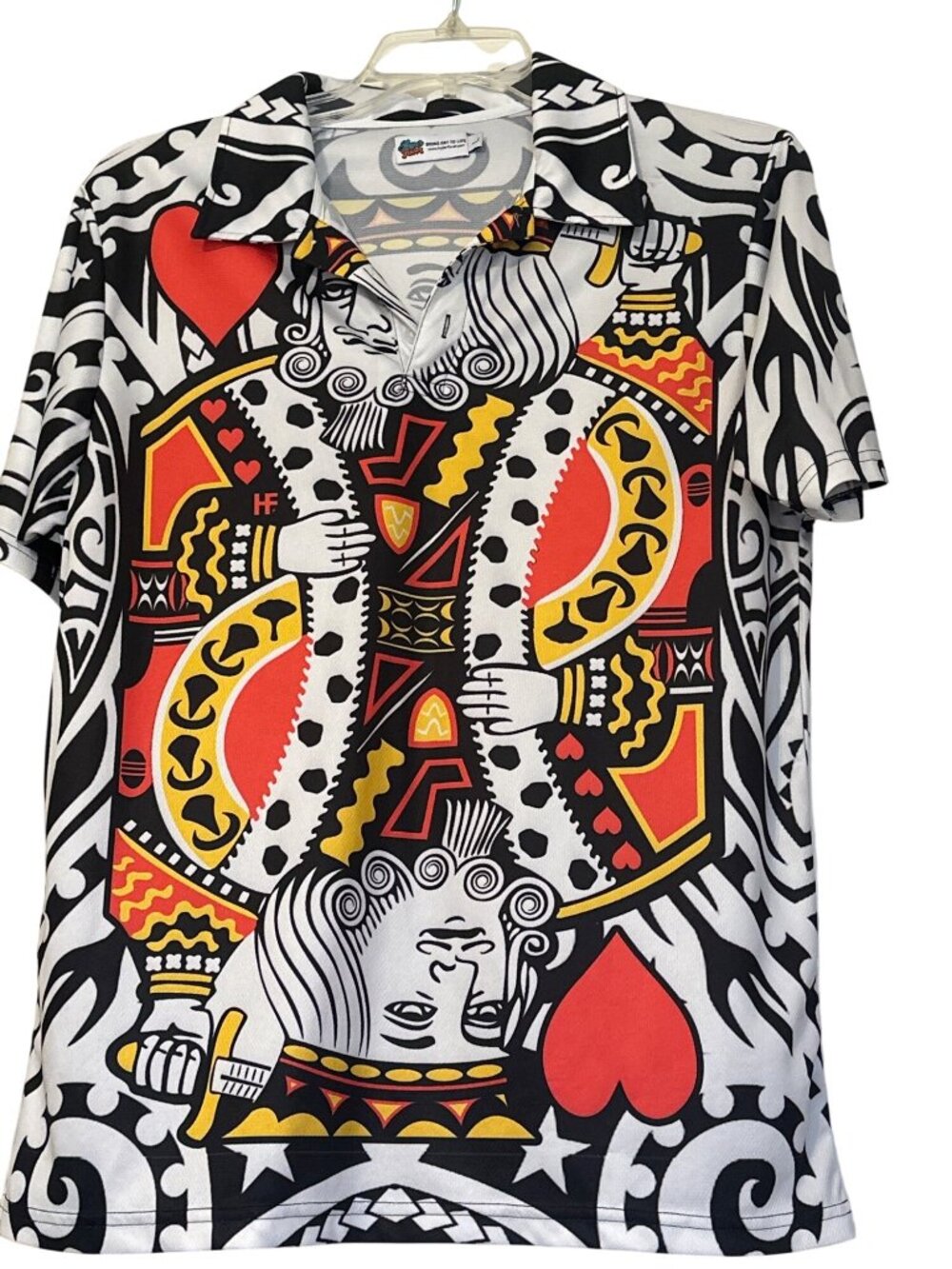King Of Hearts Graphic Polo Shirt By Hyperfavor Multicolor Mens Size L 100% Poly